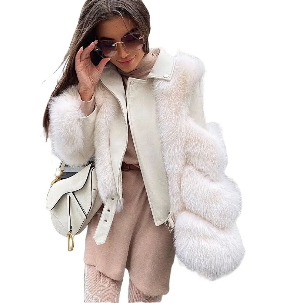 Enlarge Women Winter Real Fox Fur Coats Real Fur Jacket Ladies Real Leather Warm Soft Overcoats Genuine Sheepskin Luxury Fur Outerwears