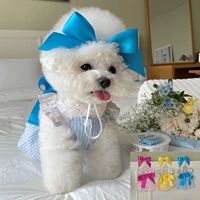 1set ins summer vacation style bow tie short mini skirt pet clothes dog clothes dress dog skirt robe for small dog chihuahua