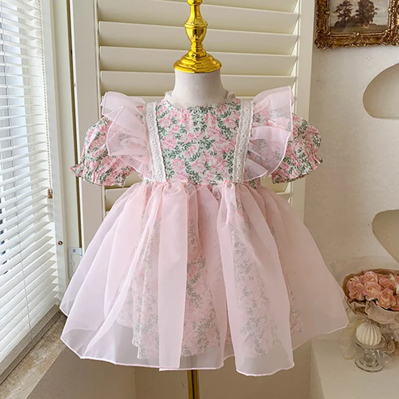 

Girls Clothes For Summer Floral Print Wedding Kids Birthday Party Evening Dress Lolita Style Princess Dresses 2-7Y