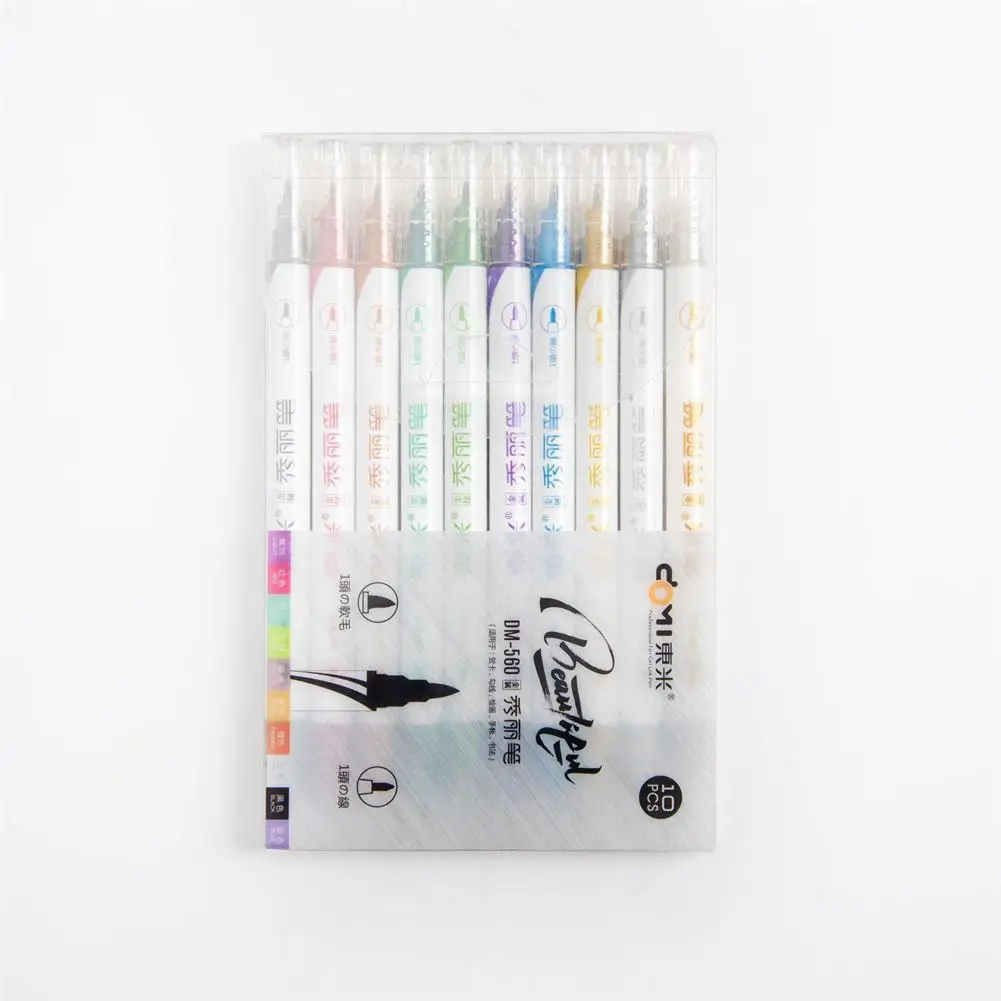 

10Pcs Color Brush Dm-560 Soft-tip Calligraphy Pen Double-head Watercolor Comic Pen Brush Student Art Painting Supplies