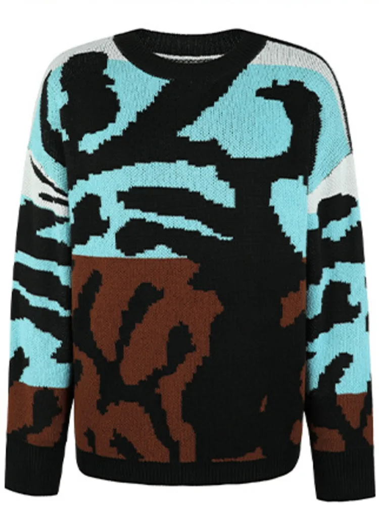 

O-Neck Long Sleeve Ladies Sweater Autumn Winter Fashion Tiger Stripes Knit Pullover Women Warm Jumper 2022 New Arrival Clothes