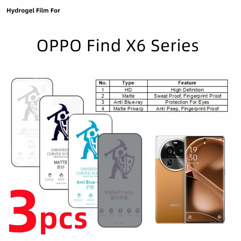 

3pcs HD Hydrogel Film For OPPO Find X6 Pro Matte Screen Protector For OPPO Find X6 Pro Eye Care Blueray Anti Spy Protective Film