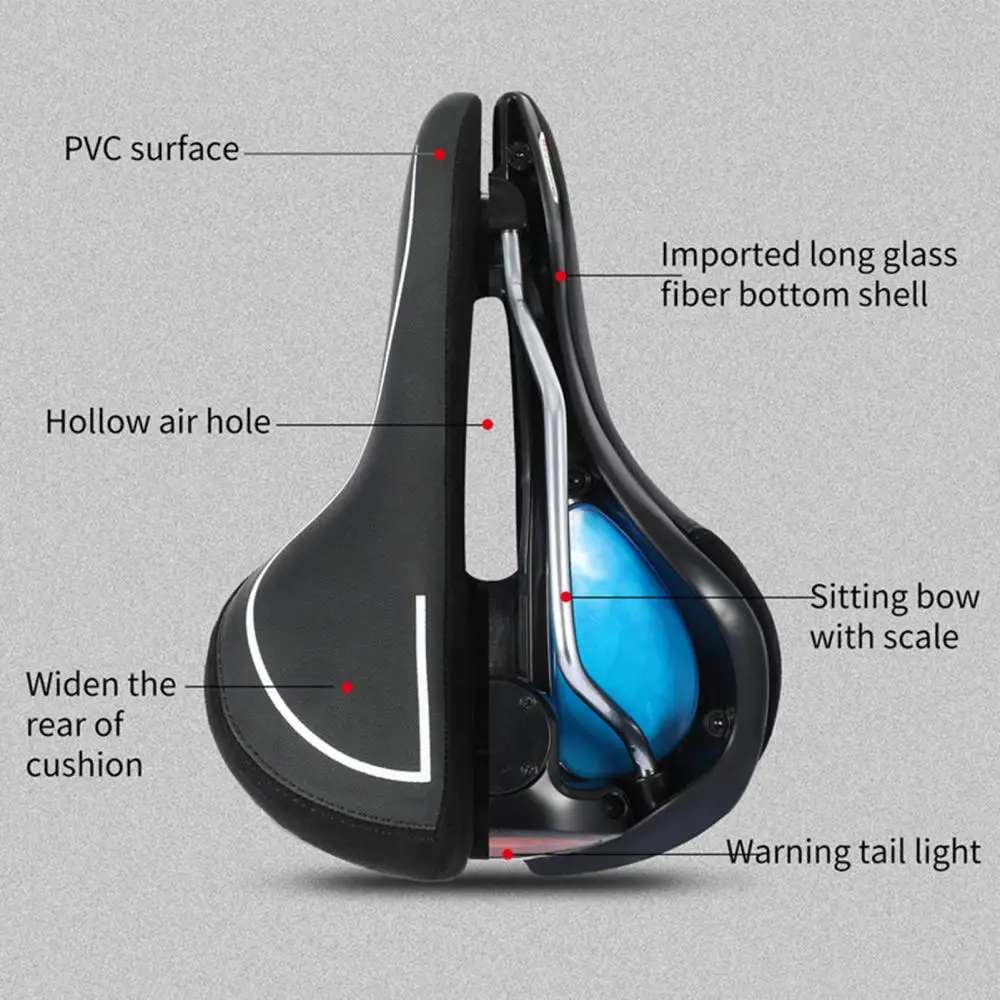 

Bicycle Saddle With Tail Light Silicone Gel Comfortable MTB Bike Seat Cycling Bike Cushion Warning Lamp soft Hollow Bicycle Seat