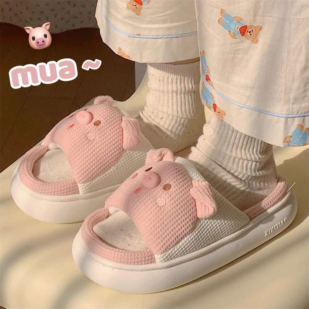 

WTEMPO Cute Animal Pig Slippers for Women All Season Breathable Open Toe Home Slippers for Unisex Mop Home Slippers
