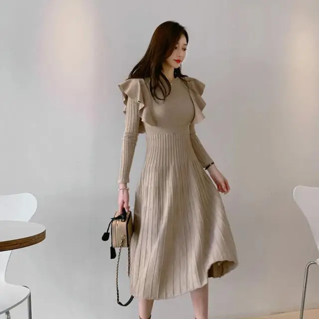 

Женское трикотажное платье-свитер, Длинное свободное однотонное платье-трапеция с круглым вырезом, модель Q262 на весну и осень, 2022
