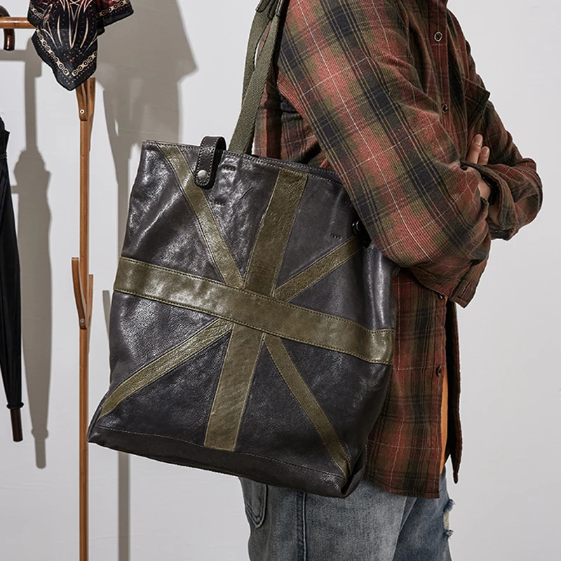 

AETOO Men's work commuting bag tote bag leather large capacity niche tote bag female soft cowhide texture big bag tide