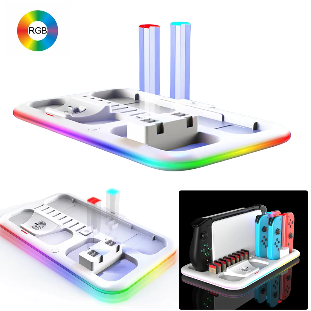 

Multi-function Charger Dock Storage Rack Stand Charging Stand RGB Lighting Heat Dissipation for Switch Pro/Joy-Con Controller