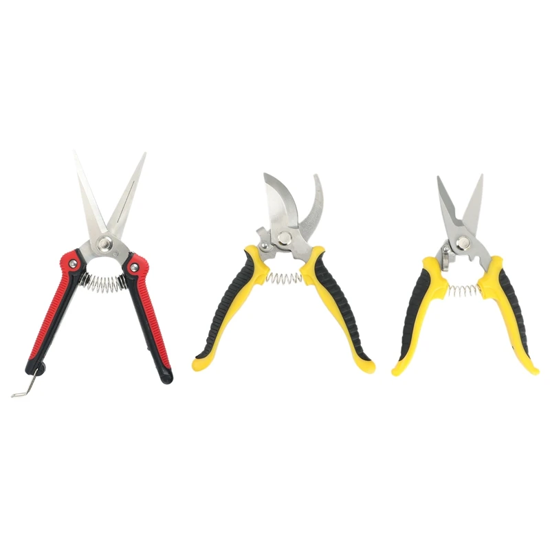 

3-Piece Garden Pruning Shears Stainless Steel Blade Handheld Trimmer Set