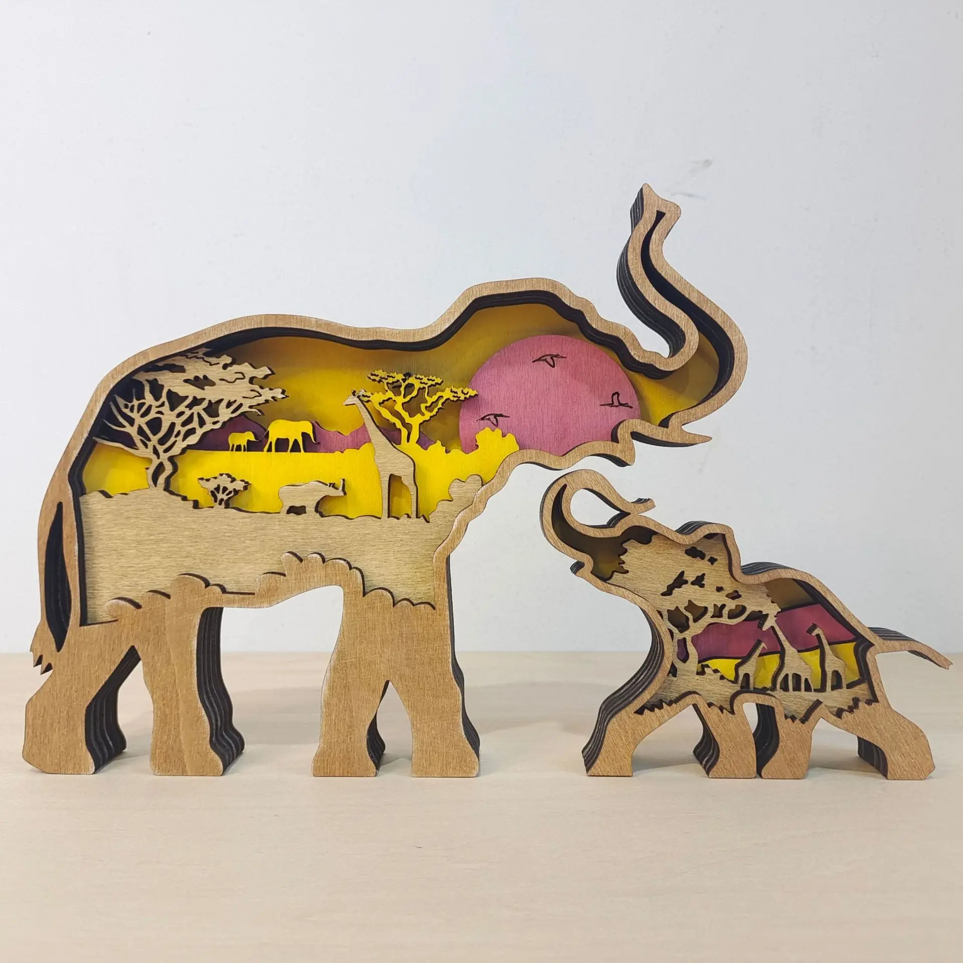 

Creative Wooden Elephant Desktop Decor Elephant Parent-Child Decor Baby Elephant Birthday Party Decor For Home Kids Favor