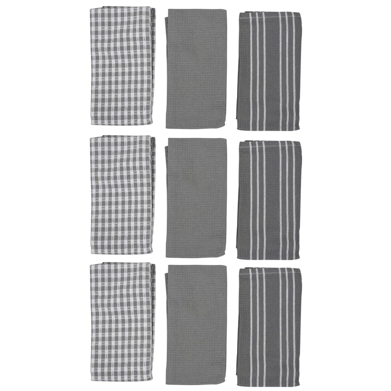 

Classic Kitchen Towels, 100% Natural Cotton, The Best Tea Towels,Dish Cloth,18 X 25 Inch,9 Pack,White With Grey Stripe