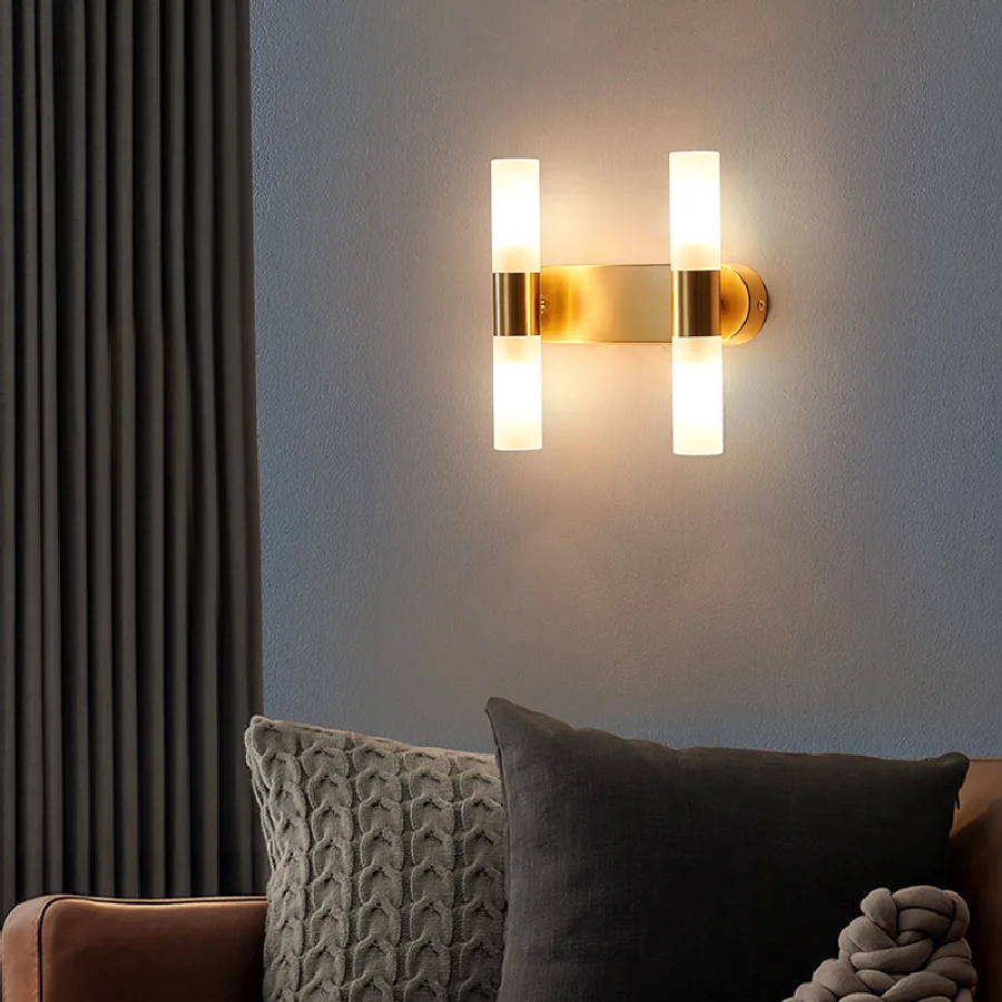 

IWP Postmodern Copper Wall Lamp Luxury Acrylic Sconce Living Room Background Bedroom Aisle LED Wall Light 110V 220V Decor Light