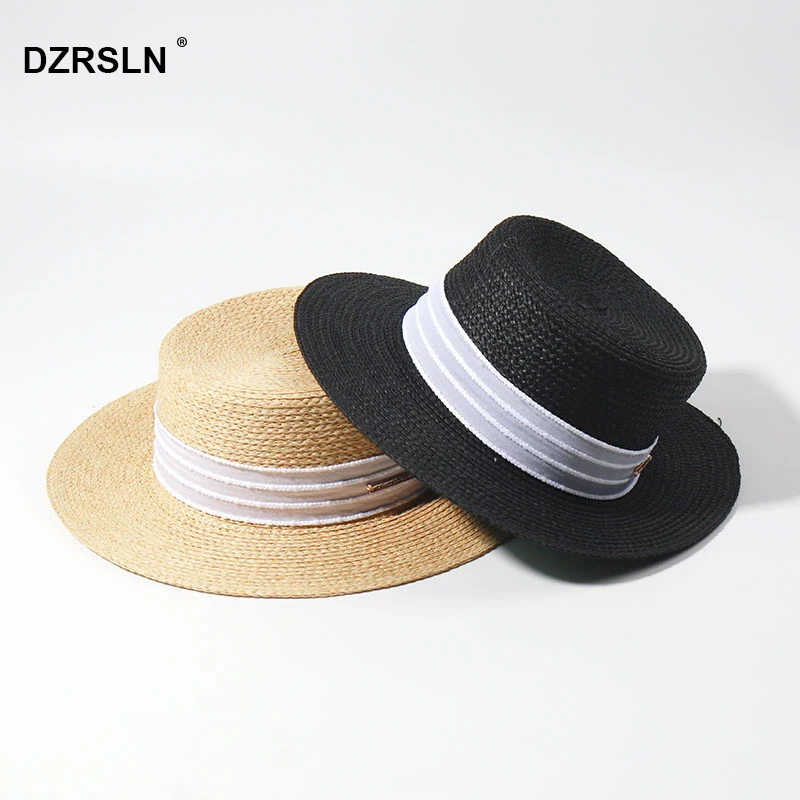 

New Summer Straw Parent-child Ribbon Beach Hat Ladies Fashion Flat Brim Summer Straw Panama Cap Women Girls Sun Hat