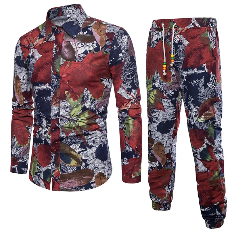 New Arrival Vintage Men Shirt Short Sleeve Ethnic Style Flower Print Tops Loose Hawaiian Shirts Men Streetwear Suit