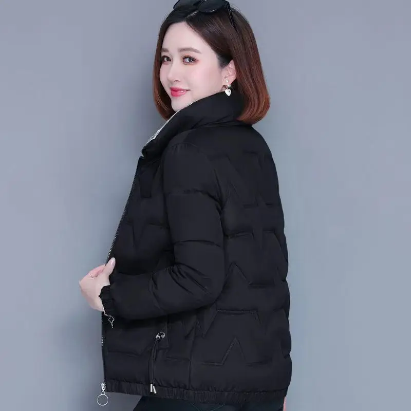 New 2023 Winter Fashion Cotton Padded Women Coats Short Stand Collar Female Zipper Thick Warm Jacket Slim Parkas Overcoat C18