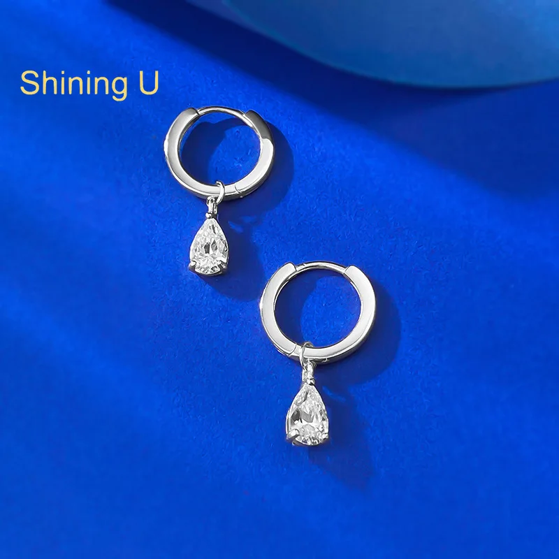 Фото Серьги-подвески Shining U из позолоченного серебра 925 пробы, 5*7 мм, грушевидной огранки, для женщин, ювелирные изделия, оптовая продажа для свадеб. №4