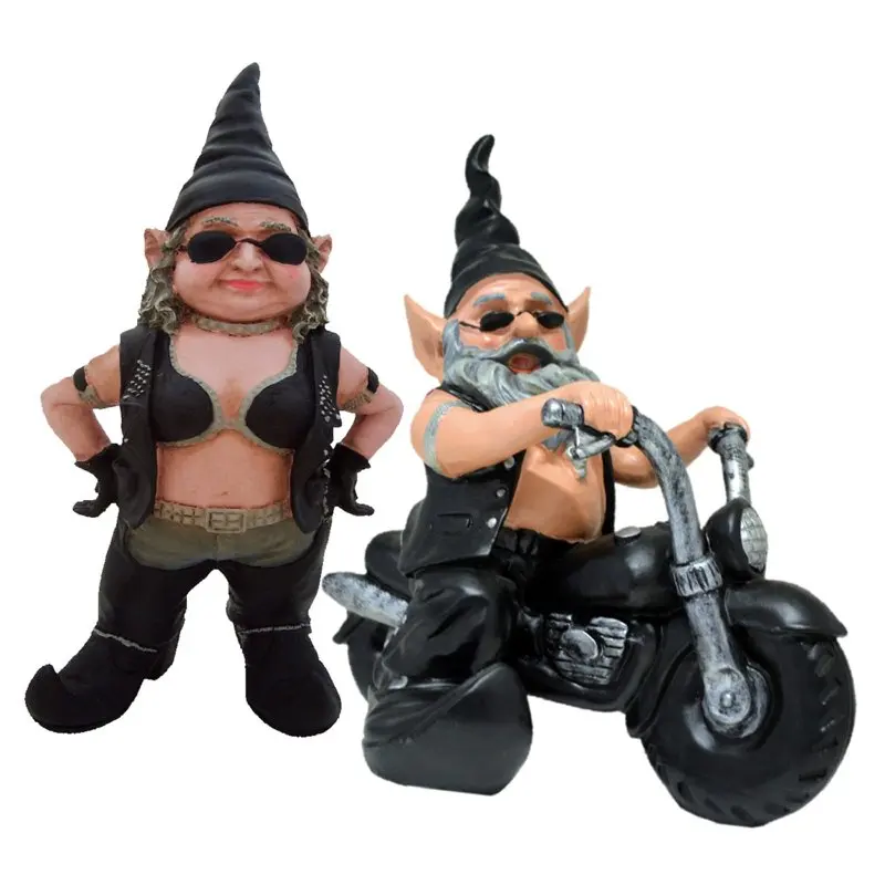 

Babe & Dude" the Biker Gnome Riding His Black Bike in Leather Motorcycle Gear Large Outdoor Garden Statue 14.5"H and 12"H