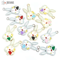 10pcs cute mix enamel bunny rabbit charms animal pendants necklace handmade decoration findings jewelry making gift