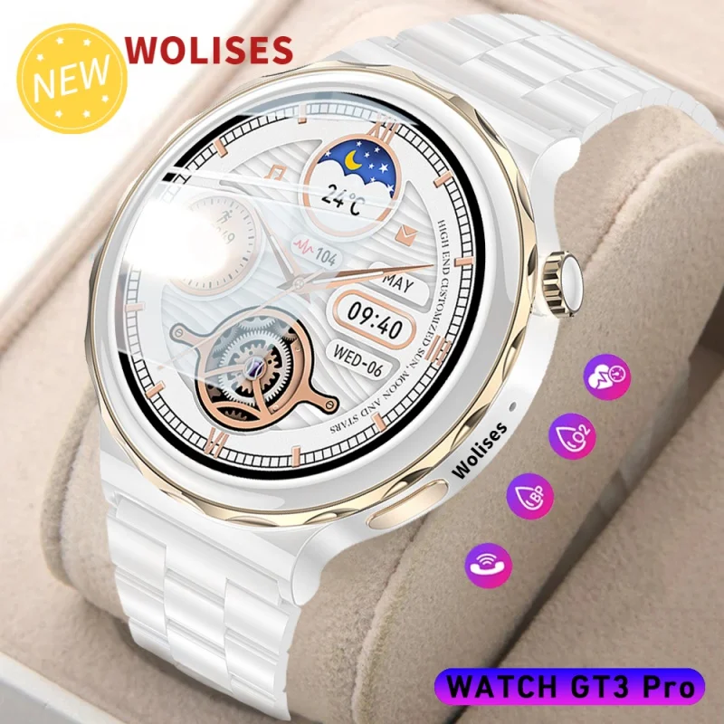 

Wolises2023 новые женские Смарт-часы с Bluetooth-вызовом GT3Pro, Беспроводная зарядка, диагональ дюйма, чип 68, водонепроницаемые женские Смарт-часы с коробкой