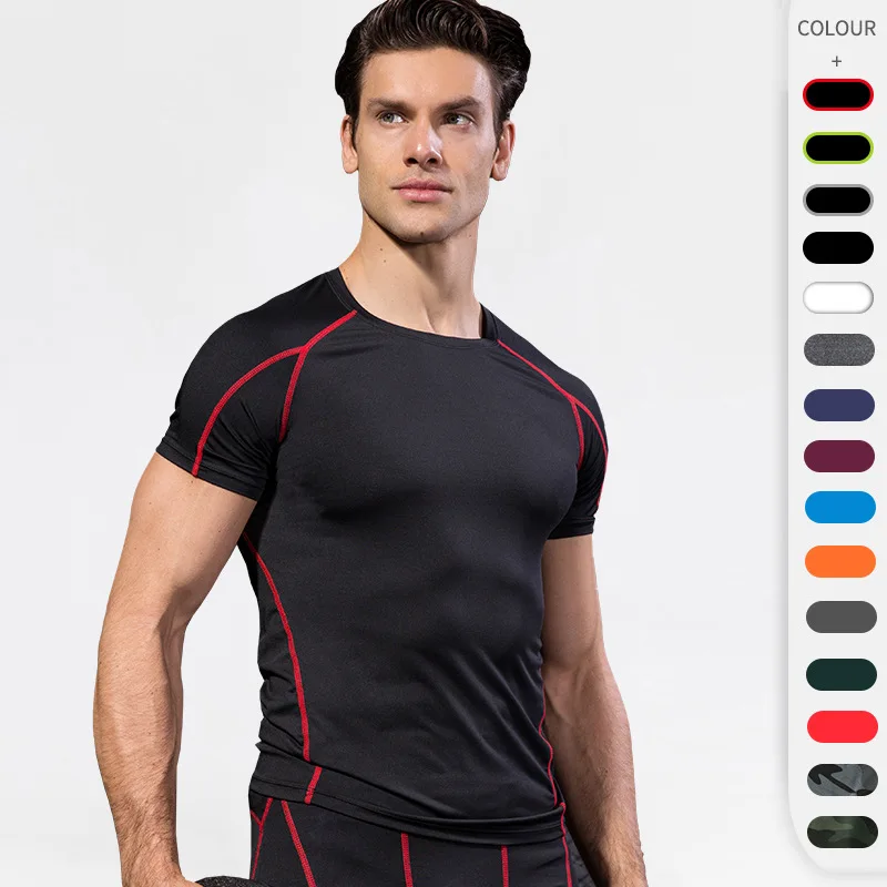 

Men's Pro Tight Short Sleeve Fitness Sports Running Training Wear Stretch Quick Drying Clothes Short Sleeve T-shirt Clothes