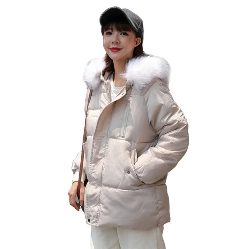 2023 New Winter Down Cotton-padded Jackets Korean Style Short Loose Thicken Warm Coats Women Hooded Black White Casual Outwear