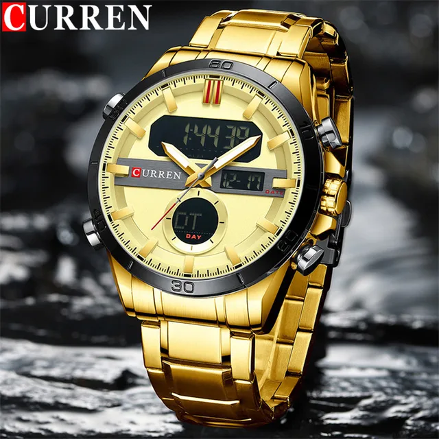 CURREN Sport Men Watch Top Brand Luxury Military Business Male Clock Gold Stainless Steel Quartz Digital Man Wristwatch 8384 1