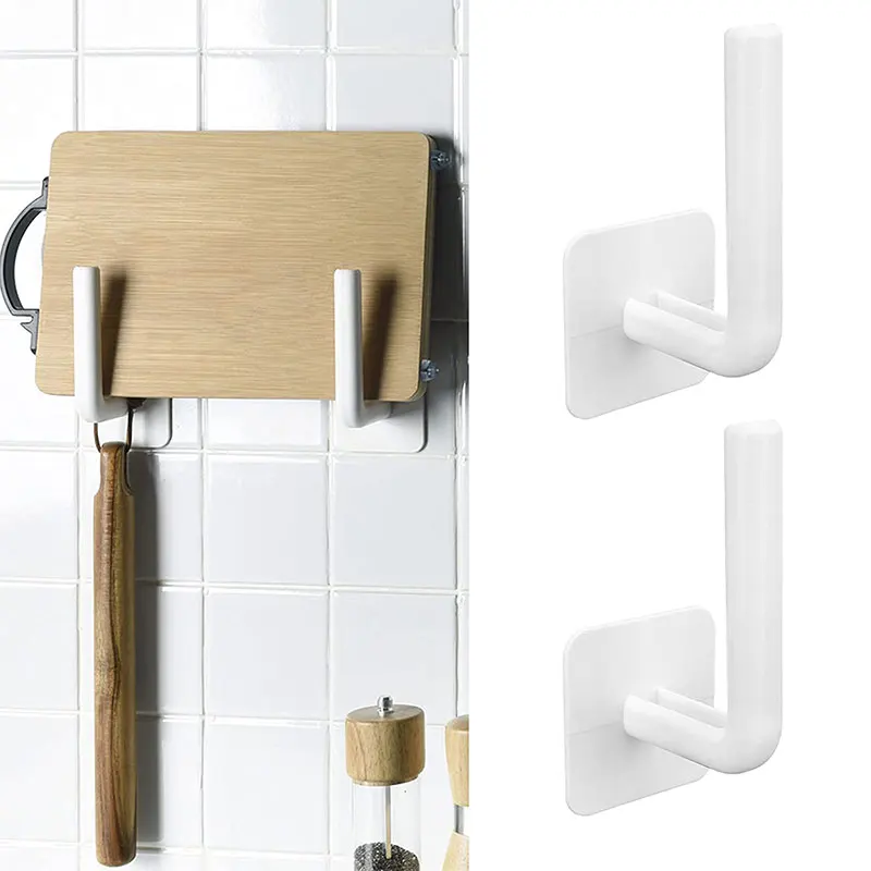 

2 Pcs Multifunction L-Shape Punch-Free Hook Wall Mounted Cloth Hanger Hats Towels Clothes Kitchen Rack Roll Bathroom Holder