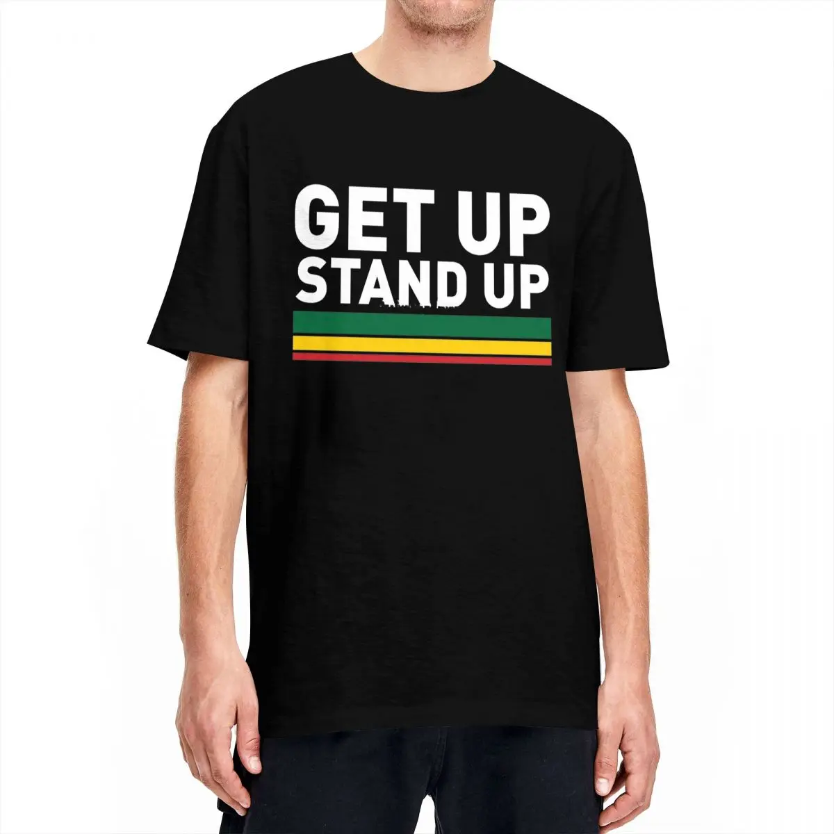 Фото Мужчины Женщины Get Up Stand Up Reggae Rasta Футболки Боб Марли Чистый хлопок Одежда для отдыха Футболка с коротким рукавом и круглым вырезом Футболка для вечеринки №3