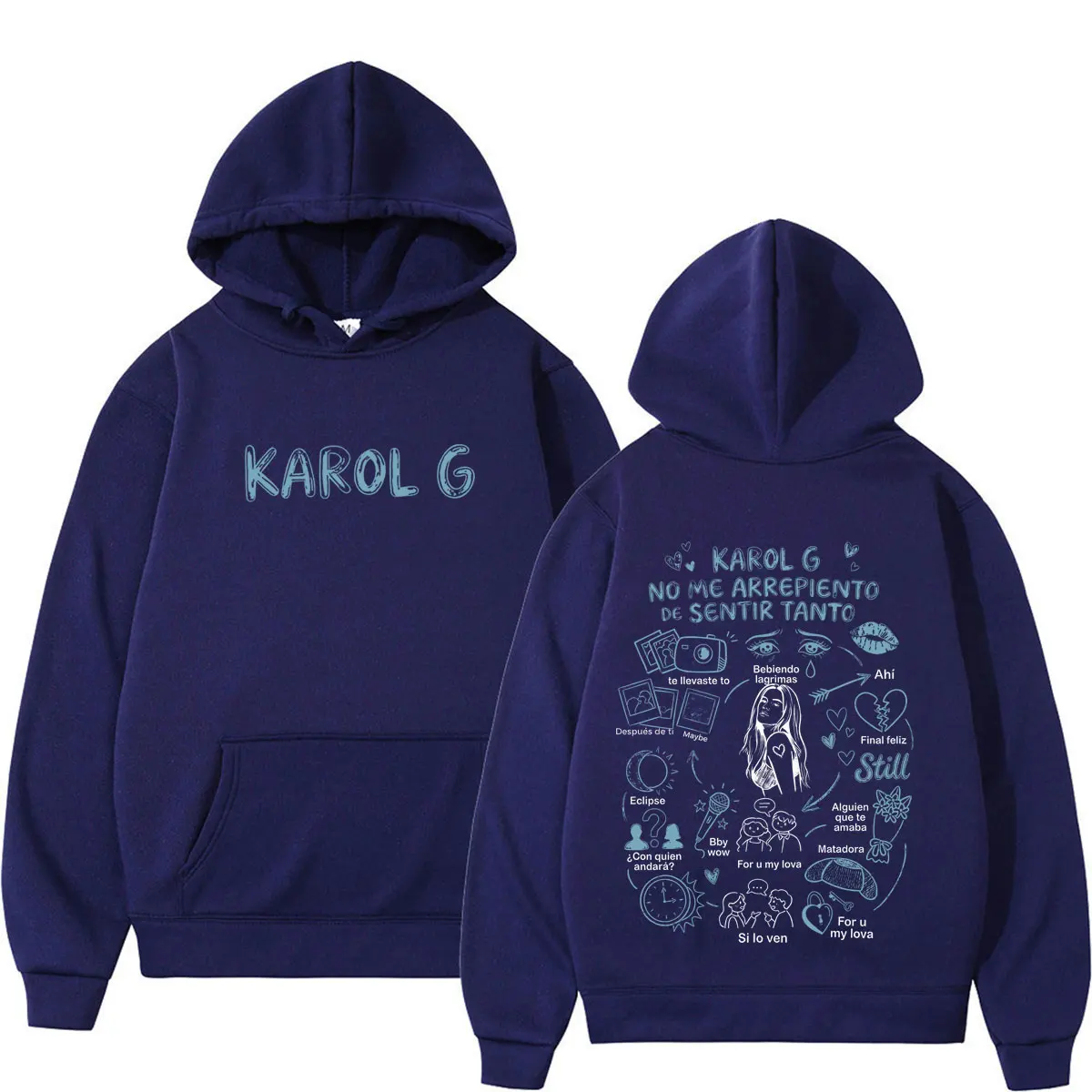 Фото Худи с принтом Karol G Album No Me Arrepiento De Sentir Tanto 2026, модный повседневный пуловер с длинными рукавами, свободного кроя, для мужчин и женщин. №4