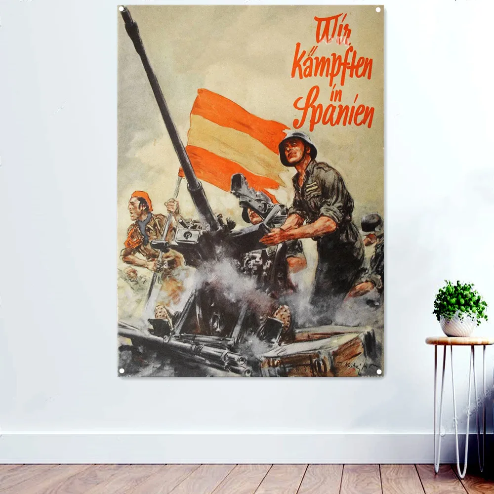 

Spanish Civil War World War II Posters Prints Wall Art Tapestry German Empire Propaganda Banner Hanging Flag Wall Decor Painting