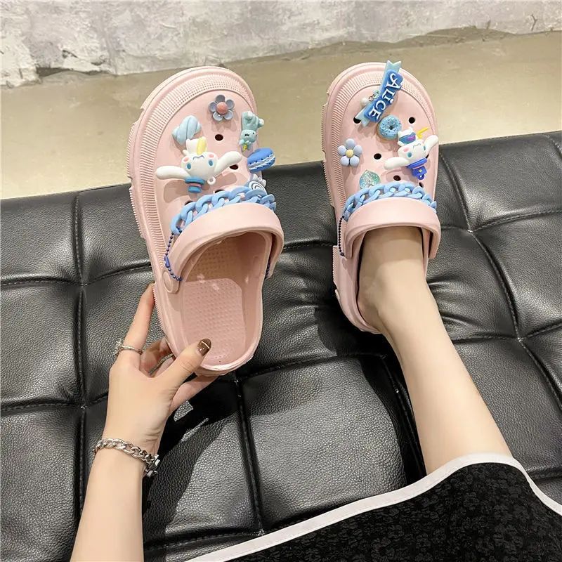 

Kawaii Sanrio Slippers Kawaii Mymelody Kuromi Cinnamoroll Cartoon Handmade Diy Couple Thick Bottom Beach Sandals Girls Presents