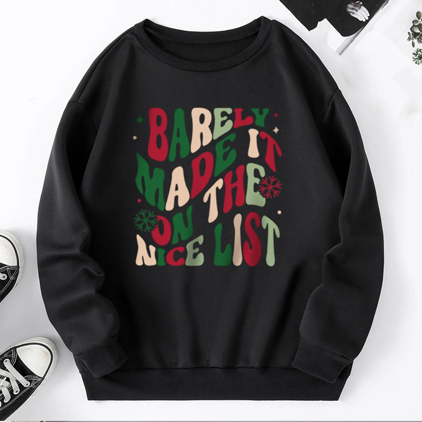 

Christmas Hoodies Women Autumn Winter Round Neck Letter Print Fleece Loose Fit Sweater Comfy Dressy Sweatshirt Pullovers Tops