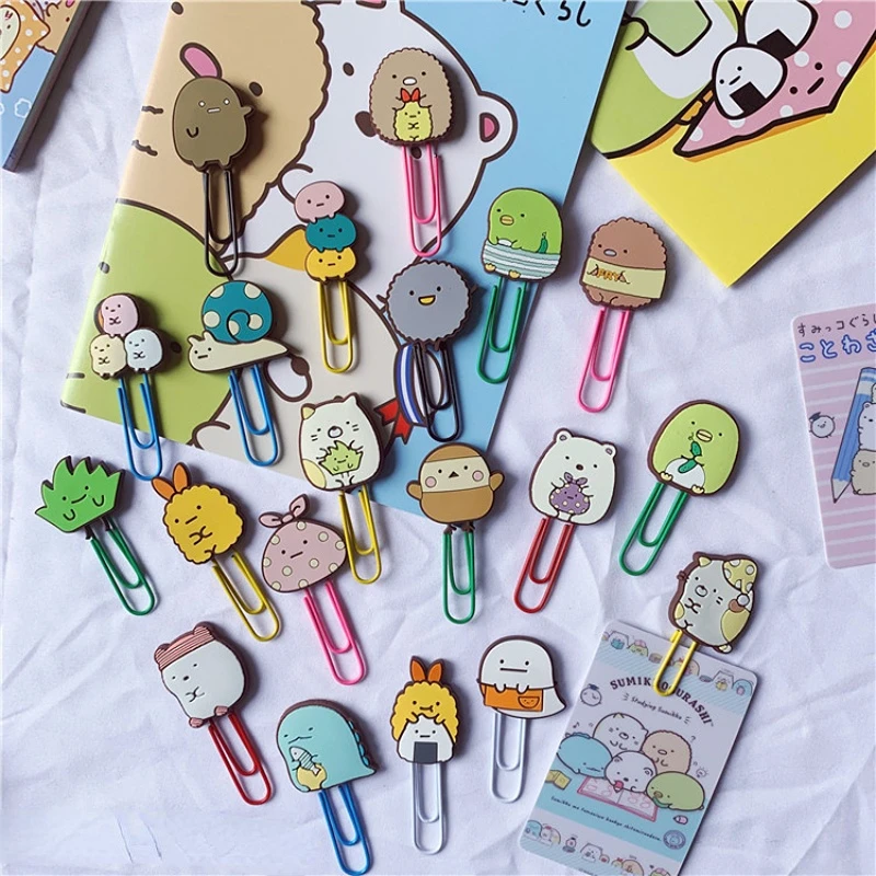 

10Pcs Cute Sumikko Gurashi Silicone Paper Clip Bookmarks Photos Tickets Memo Notes Letter Binder Clips Office School Stationery