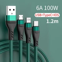 6a usb type c charging cable for iphone xiaomi huawei realme 3 in 1 1 2m super fast charge usb c cable 100w phone accessories
