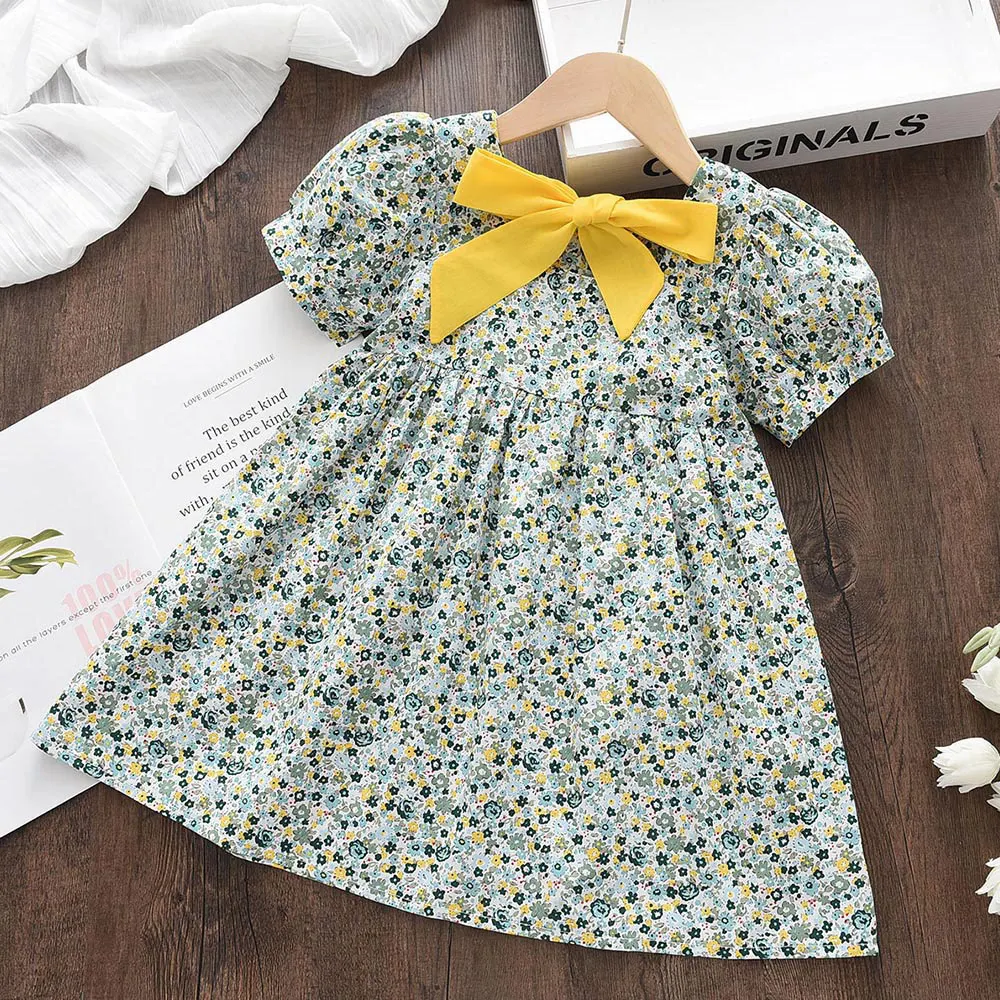 

Baby Girls Floral Party Costume New Sweet Korean Style Kids Baby Cute Bow Princess Dresses Flower Girl Dresses for Weddings