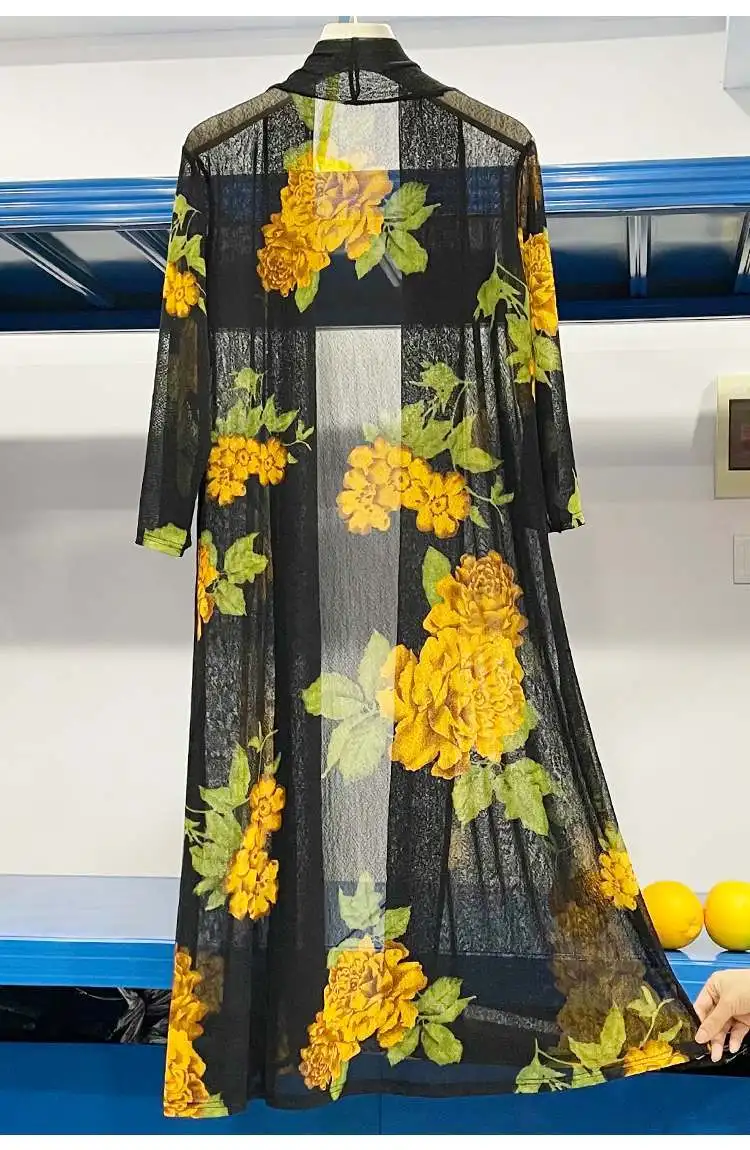 Женский длинный кардиган с принтом свободное тонкое пальто защитой от солнца