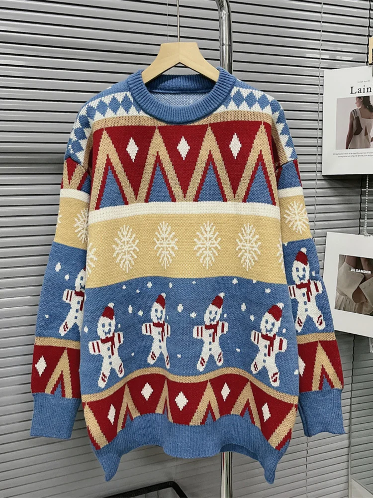 

Винтажный элегантный женский пуловер с длинным рукавом и круглым вырезом, свитер с рождественским принтом, красная одежда, красивый зимний ...