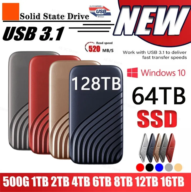 

High Speed Protable SSD 128TB SSD Type-C USB3.1 16TB 8TB External Solid State Drive 2TB Mobile Hard Drive for Laptop PS4