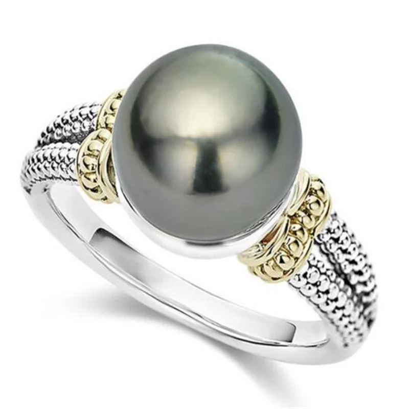 

Exquisite Fashion Grey Pearl Rings Wedding Promise Engagement Rings Romantic Women's Finger Jewelry Accessories