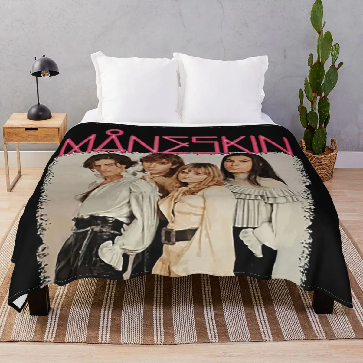 Maneskin Blankets Fleece Printed Ultra-Soft Throw Blanket for Bed Sofa Camp Office