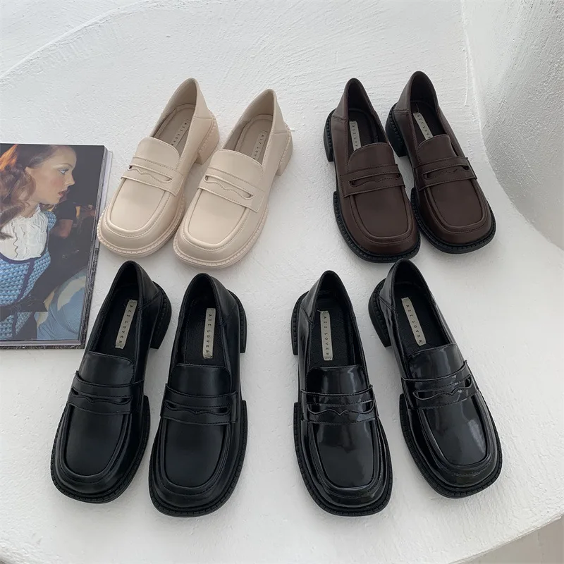 

Retro Woman Shoes Round Toe Female Footwear Loafers With Fur Casual Sneaker Autumn Oxfords Soft Dress Slip-on Fall Leather New M