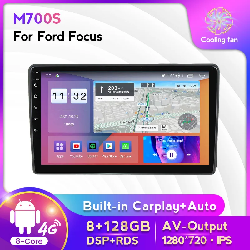 

9inch Android 11 Car Radio Stereo For Ford Focus 2 Ford Fiesta Mondeo 4 C-Max 2005 -2009 GPS Navigation Carplay+Auto WIFI 4G BT