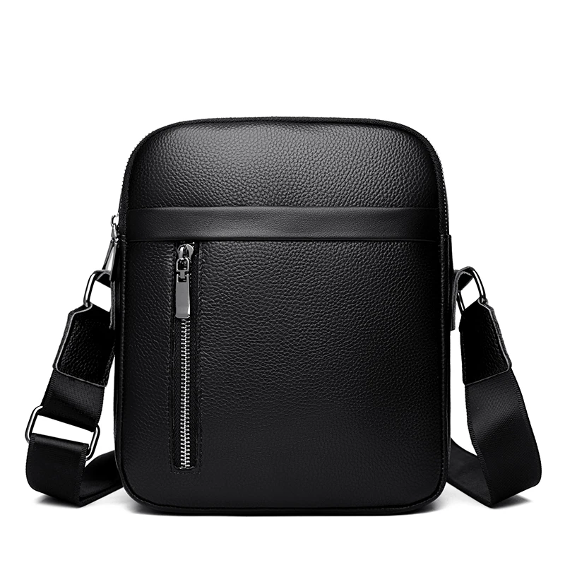 Высококачественные однотонные мужские сумки из натуральной кожи через плечо