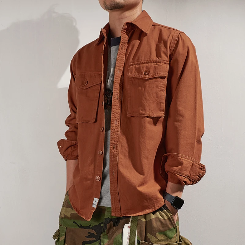 Men's autumn and winter coat thick American casual jacket Japanese retro tooling sleeve shirt