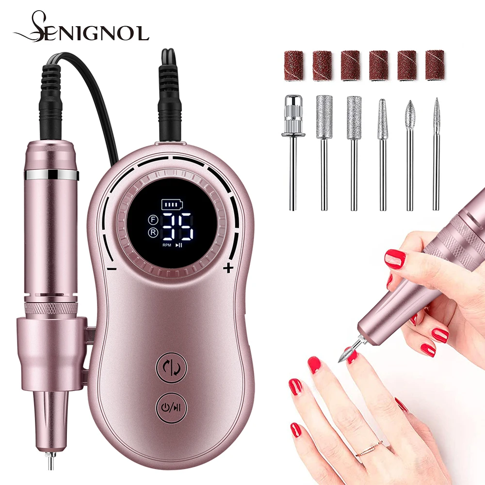 

SENIGNOL 35000RPM Nail Drill Machine LCD Display Portable Rechargeable for Manicure Pedicure Tools Professional Nail Equipment