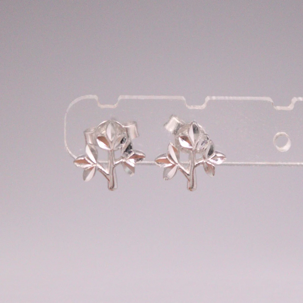 Женские серьги-гвоздики из настоящего чистого белого золота 18 карат с листьями