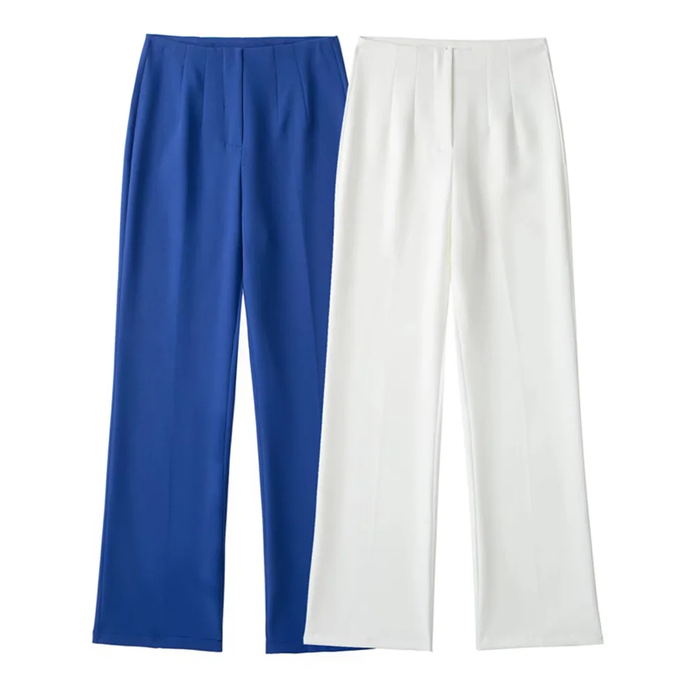 

PB&ZA summer new women's fashion commuter all-match solid color high waist pleated decorative casual flared trousers 2298/024