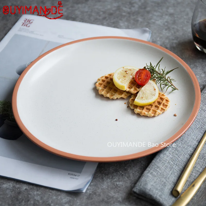 

8.2 Inch Orange Edge Creative Western Restaurant Steak Ceramic Plate, Fruit Salad Dish, Hotel Household Tableware
