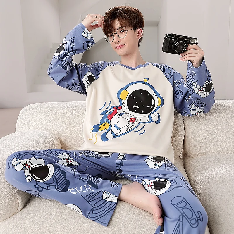 Мужские пижамы на весну и осень с длинными рукавами больших размеров для