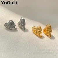 s925 needle women jewelry irregular heart earrings simply design hot selling golden silvery drop earrings for girl lady gifts
