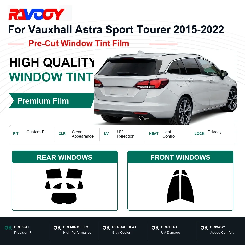 Фото Премиальная предварительно нарезанная тонировочная пленка для окон Vauxhall Astra Sport Tourer 2015-2022, для передних и задних стекол, с защитой от УФ-излучения и теплоизоляцией, пленка для обеспечения конфиденциальности. №1